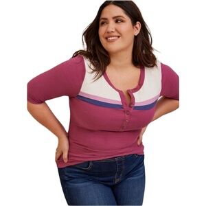 Torrid Super Soft Rib Color Block Henley Short Elbow Sleeve Tee sz 4XL